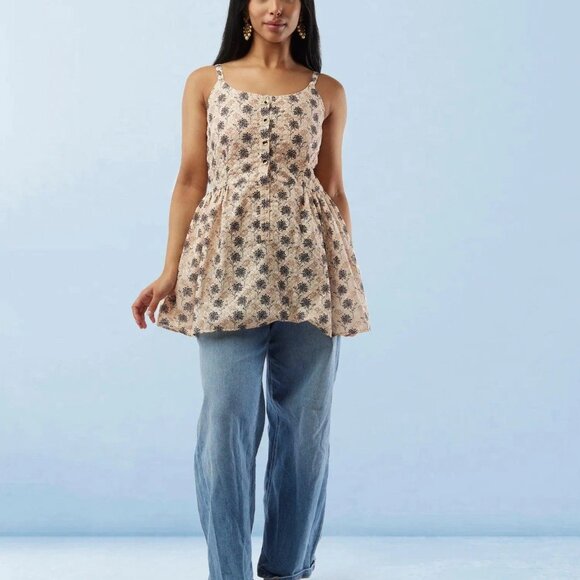 Cream Printed Short Top for Stylish Outfits | Muvvas Boutique - Picture 4 of 5